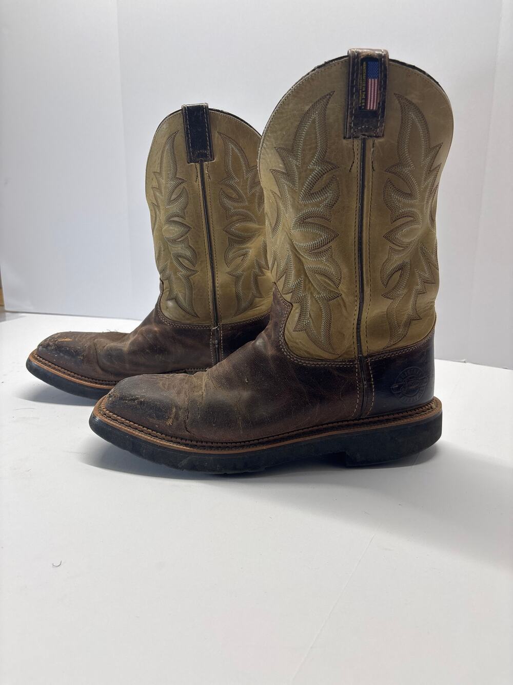 Justin Men’s 9D Brown Leather Square Toe Cowboy Work Boots 4531